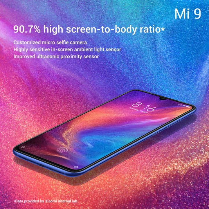 Xiaomi Mi 9 90.7% High Screen to body Ratio