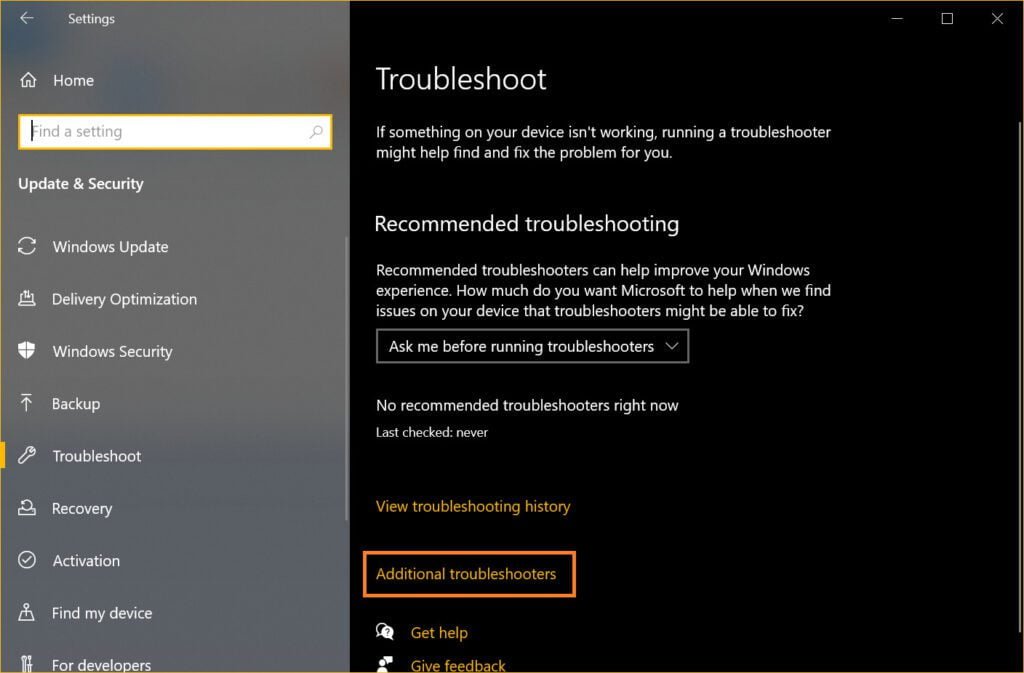 troubleshoot settings